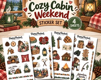 Cozy Cabin Weekend Sticker Set | Fall Cabin Stickers | Autumn Planner Stickers | Camping & Nature Stickers | Journal Scrapbook Stickers