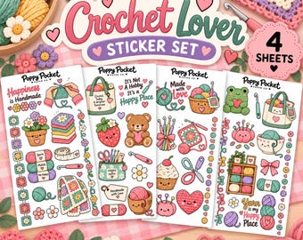 Crochet Lover Sticker Set, Yarn Craft Gift, Cute Planner and Journal Decor