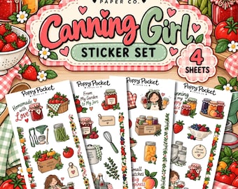 Canning Girl Sticker Set, Canning Stickers, Homesteading Stickers, Food Preservation Stickers, Mason Jar Stickers, Homemaker Gift