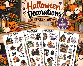 Poppy Pocket Halloween Decor Stickers | Spooky Season Planner & Journal Set (4 Sheets)