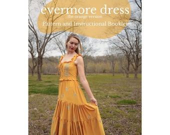 Patron de robe evermore et livret d'instructions - versions orange et bronze. Inspiré des robes de la tournée de l'époque de Taylor Swift.