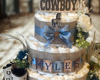 Our Little Cowboy Diaper Cake/Baby Boy/Baby Shower Centerpiece/Little Cowboy Centerpiece/Baby Shower Gift/Cowboy Shower/Little Cowboy Shower