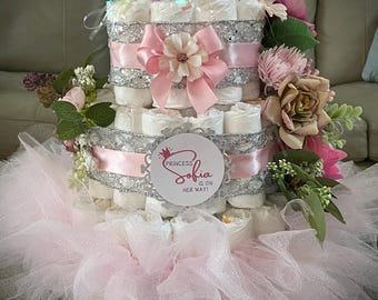 Little Princess on the Way Diaper Cake/Princess Themed Diaper Cake/Baby Girl/Baby Shower Centerpiece/Little Princess Centerpiece