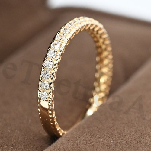 Vintage Moissanite Eternity Engagement Ring | Diamond Milgrain Ring offers | Gold Stackable Wedding Ring | Delicate Bridal Ring Promise Anniversary