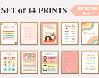 14 Retro Therapist Office Decor Posters, School Counselor Wall Art, Psychologist Posters, Mental Health Printables for Therapy, Sign Art