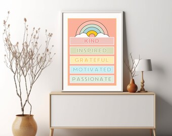 Kind Inspired Retro Therapist Office Decor Poster, School Counselor Wall Art, Psychologist Posters, Mental Health Printables for Therapy