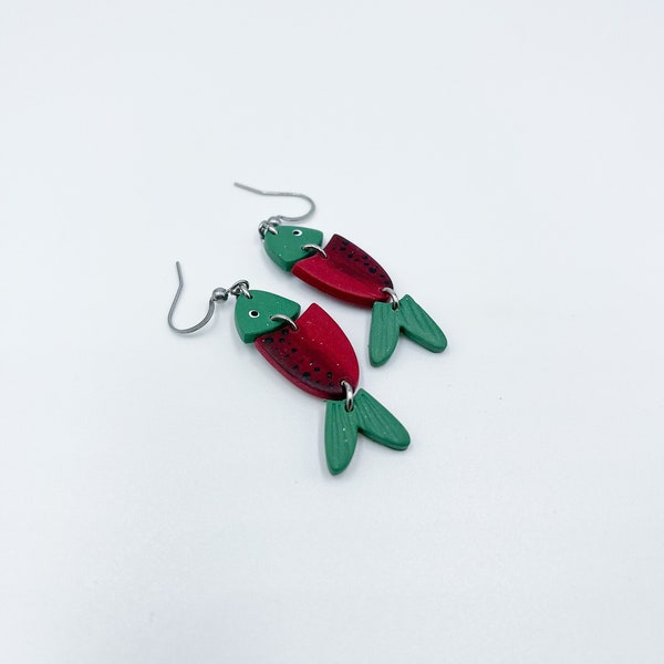 Salmon Earrings, Fish Earrings , Alaskan Earrings, Angler Earrings, Handmade Gifts, Polymer Clay