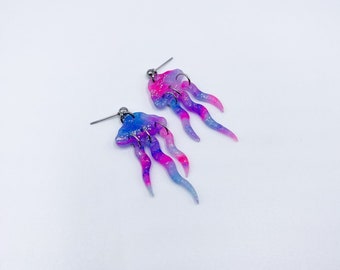 Jellyfish Earrings, Galaxy Earrings, Unique Statement Dangles, Handmade Gifts, Polymer Clay Jewelry