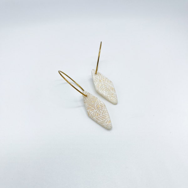 Leaf Earrings, Gold Shimmery Hoops, Everyday Earrings, Handmade Gifts, Polymer Clay