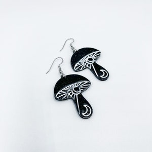 Mushroom Moon Earrings | Cottagecore Jewelry | Mushroom Dangles | Handmade Jewelry | Polymer Clay Earrings