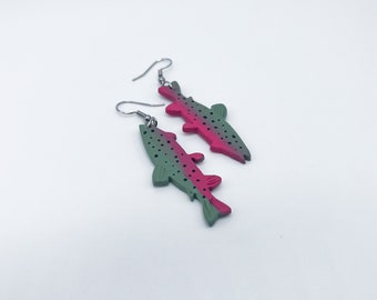 Rainbow Trout Earrings, Angler Earrings, Gifts for Fisherwoman, Handmade Gifts, Polymer Clay