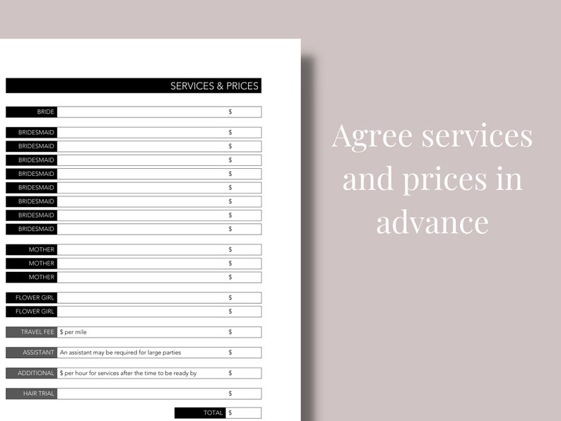 Bridal Contract for Hairstylist Wedding Hairstylist Contract Etsy