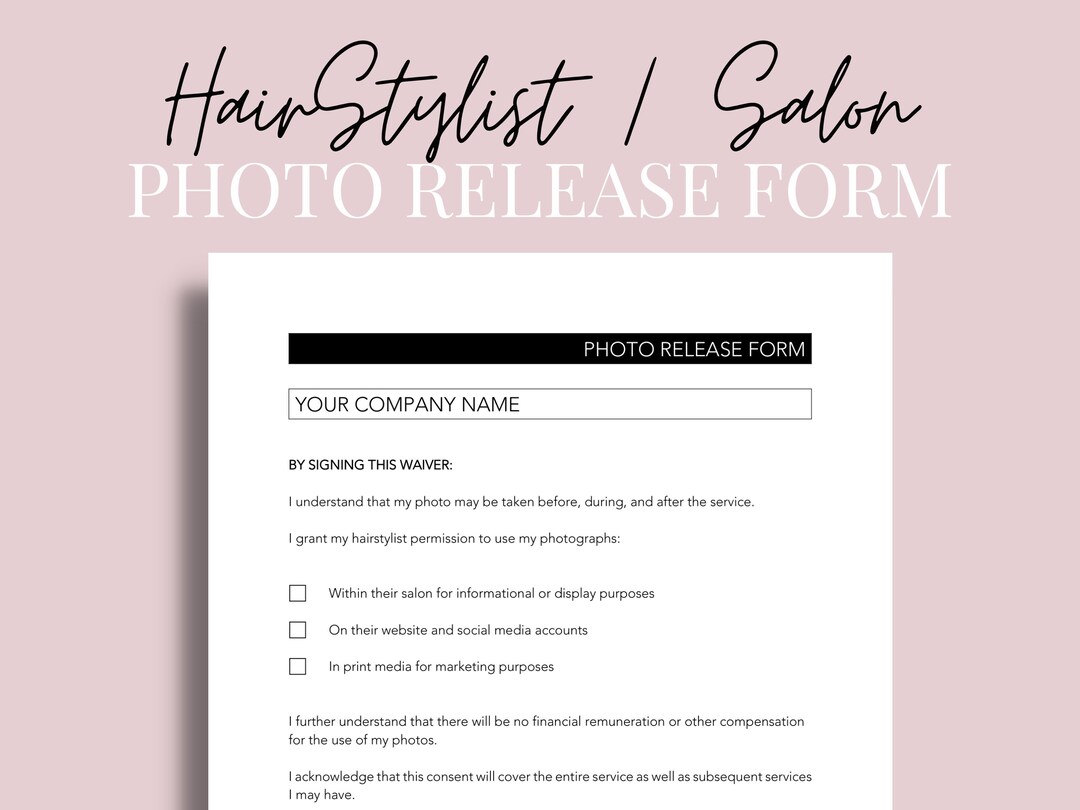 Photo Release Form for Hairstylist, Hairstylist Photo Release Form ...