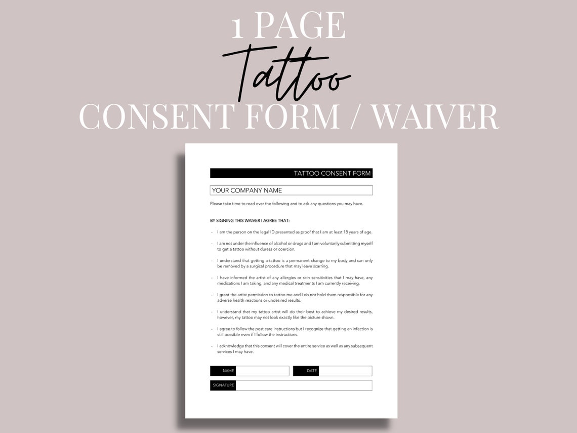 Tattoo Consent Form Tattoo Waiver Tattoo Form Tattoo - Etsy Singapore