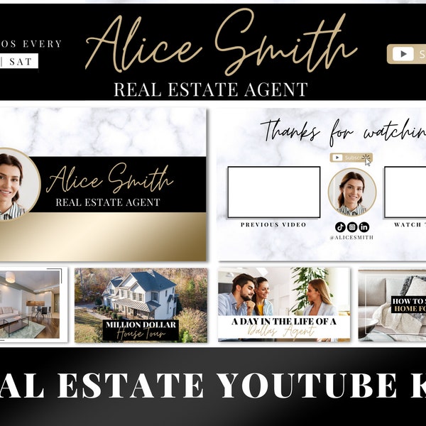 Real Estate Youtube Kit, YouTube Branding Kit for Real Estate Agents, Youtube Banner Real Estate, Real Estate Youtube Thumbnails