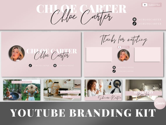 Youtube Branding Kit Pink Youtube Banner Youtube Intro | Etsy