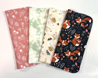 Flannel Woodland burp cloths (set of 4)