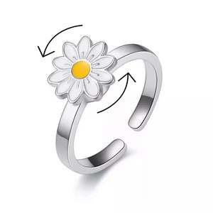 Daisy Anxiety Fidget Ring Anxiety Ring Skin Picking Worry Ring Gift for Her Cute Ring Spinner Adjustable Ring Stress-Relief Silver