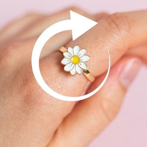 Daisy Anxiety Fidget Ring Anxiety Ring Skin Picking Worry Ring Gift for Her Cute Ring Spinner Adjustable Ring Stress-Relief Gold