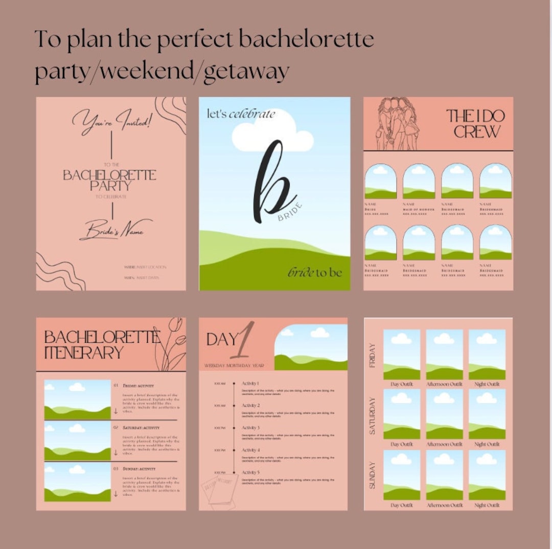 Ultimate Bachelorette Planner & Itinerary Editable Canva Template Etsy