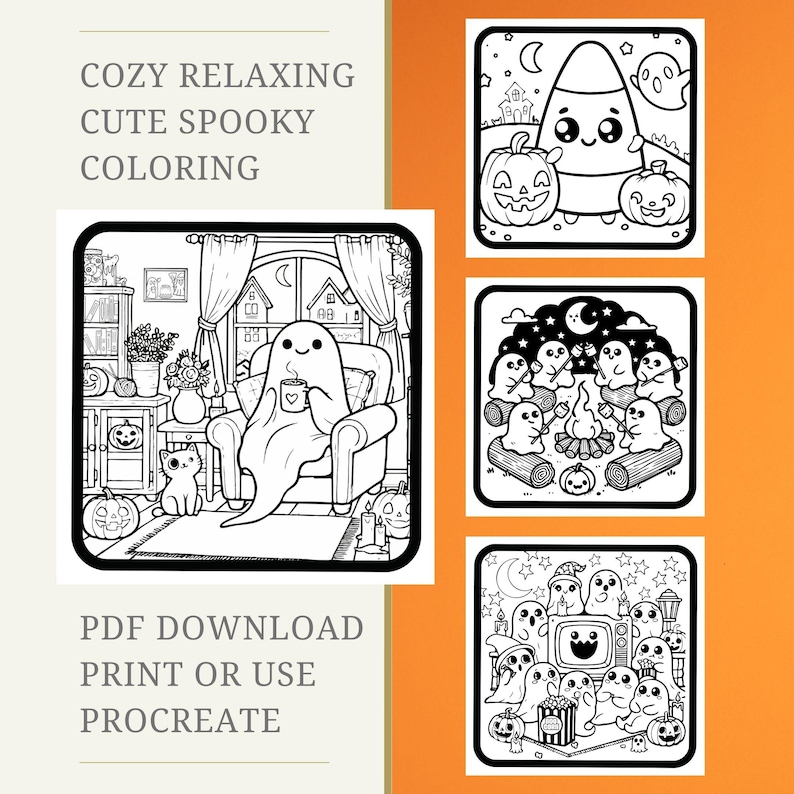 Printable Spooky and Cozy Halloween Coloring Pages | Cute Ghost & Candy ...