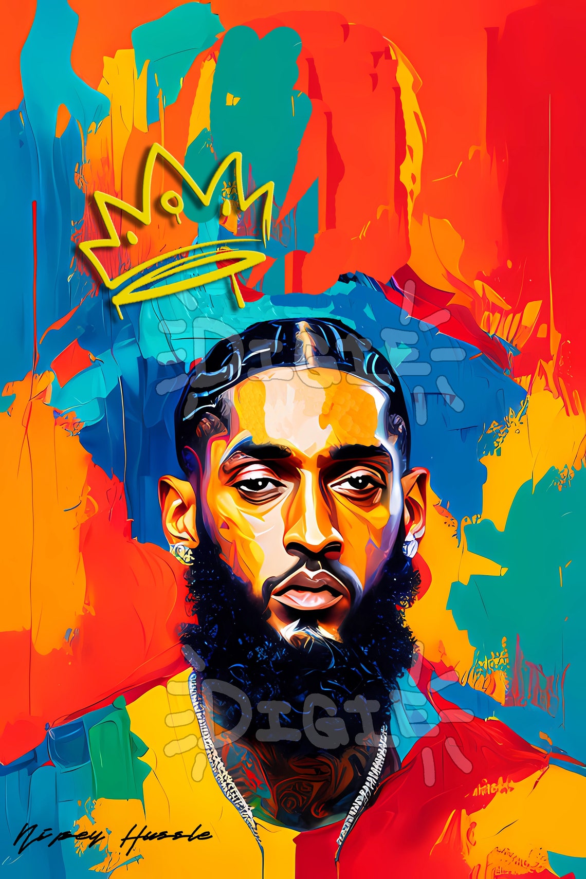 Nipsey Hussle Oil Painting Colorful Portrait Poster High Etsy