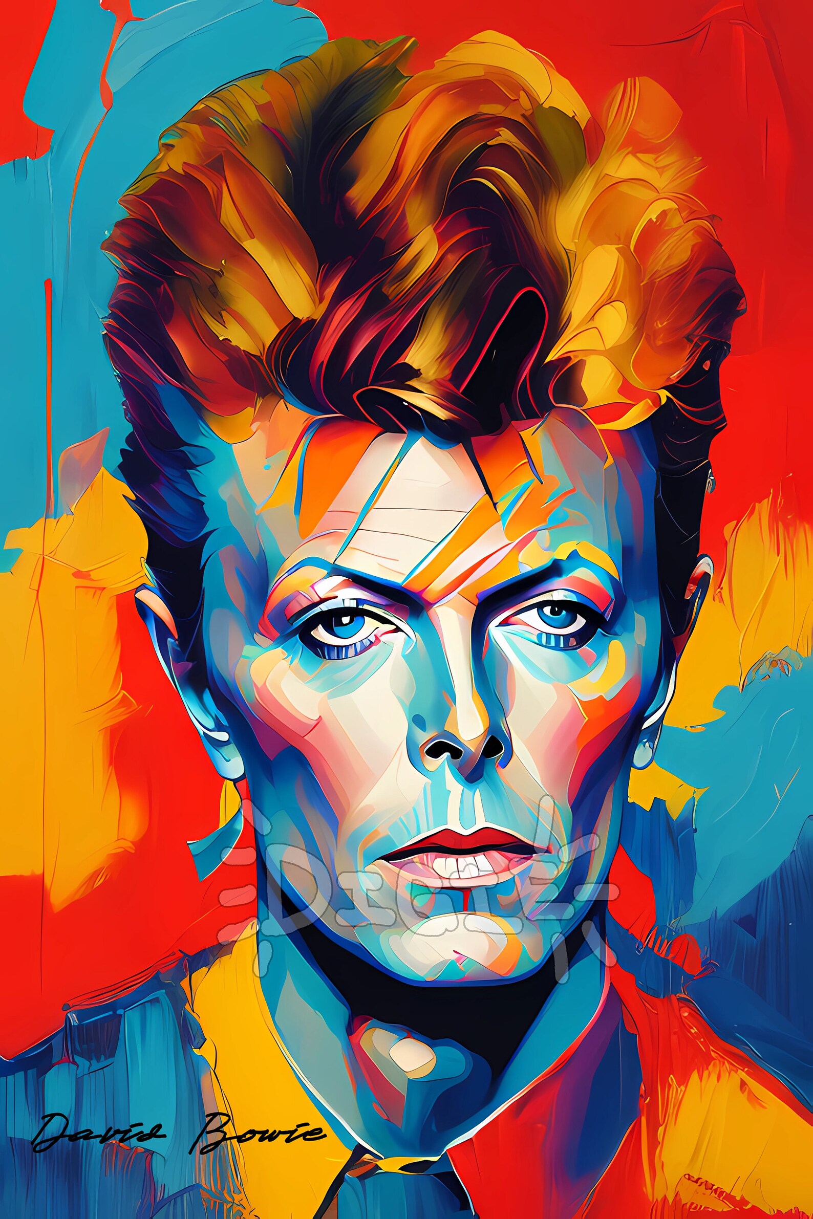 David Bowie Oil Painting pop Art Colorful Portrait Poster Etsy