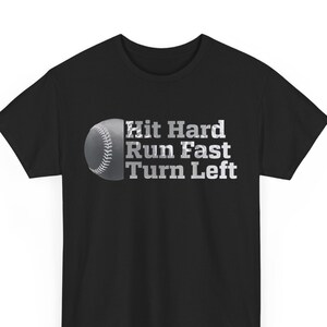 Vintage hit hard rennen snelle bocht naar links grappig honkbal sport-T-shirt