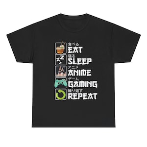 Anime Gaming Repeat Unisex Heavy Cotton Tee, Eat Sleep Anime Shirt, Gamer Tee, Anime Lover Gift, Gaming Shirt, Unisex T-Shirt