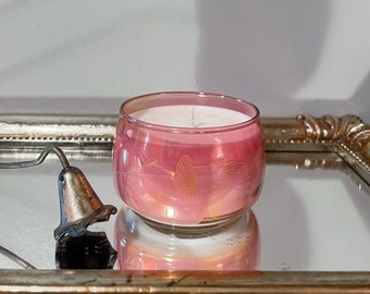 Pink Glass Candle, Vintage Glass Candle, Cranberry Prosecco Scented Candle, Scented Soy Candle, Handmade Candle