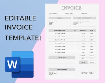 Invoice, Invoice Template, Invoice Template Word, Printable Invoice, Invoice Template Download, Editable Invoice, Invoice Form, Invoice Word