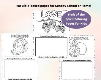 Fruit of the Spirit Coloring Pages for Kids | Bible Verse Tracing & Drawing Prompts | Christian Sunday School Activities Printable PDF