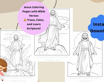 Jesus Coloring Pages for Kids | Bible Verse Tracing Worksheets | Christian Sunday School Printables | Religious Coloring Book PDF