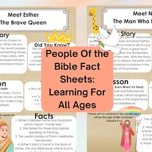 People of the Bible-factsheets Afdrukbare bijbelstudiehulpmiddelen voor kinderen en volwassenen Bijbelonderwijs voor kinderen Christelijke thuisschoolzondag