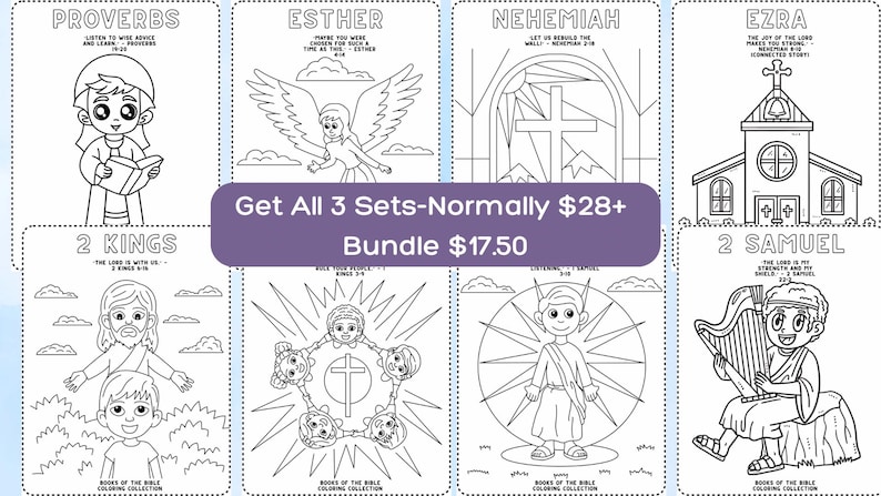 versus discounted bundle price. Includes 66 Bible lessons, 66 fact sheets, and 66 coloring pages. Save over 45% by purchasing this full Christian printable Bible bundle for kids. Great value for homeschool moms, church leaders, or anyone teaching Bible to children.