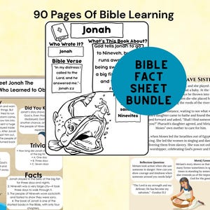Bundel met 90 pagina's met bijbelinformatiebladen voor kinderen 66 boeken van de Bijbel + People & Women of the Bible afdrukbare christelijke studiewerkbladen