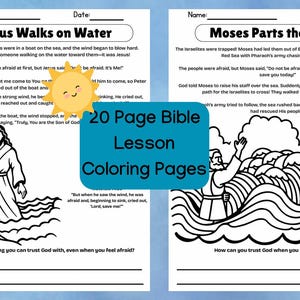 20 Page Bible Story Lessons for Kids with Coloring Pages Faith Based Activities Christian Learning Homeschool Sunday School Printable Fun