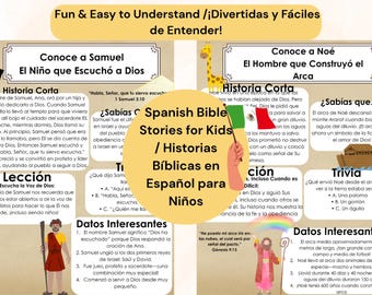 12 Hojas Bíblicas en Español sobre Personajes de la Biblia Spanish Bible Heroes Fact Sheets for Kids Printable Recursos Cristianos