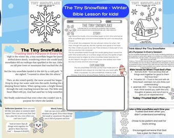 Lección bíblica de invierno de The Tiny Snowflake para niños: Confía en el plan de Dios, dibujo, diario, páginas para colorear
