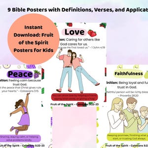 Fruit of the Spirit Posters for Kids – Bible Verse Wall Art, Christian Classroom Decor, Sunday School Printable, Galatians 5:22-23 Lessons
