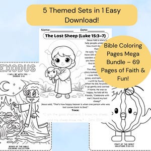 Bible Coloring Pages for Kids Mega Bundle – 69 Printable Christian Activities for Sunday School, Homeschool, & Bible Lessons