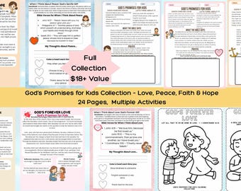 Gods Promises for Kids Bible Activities Love Peace Faith Hope Printable Bundle Christian Worksheets Coloring Pages Journal Drawing Prompts