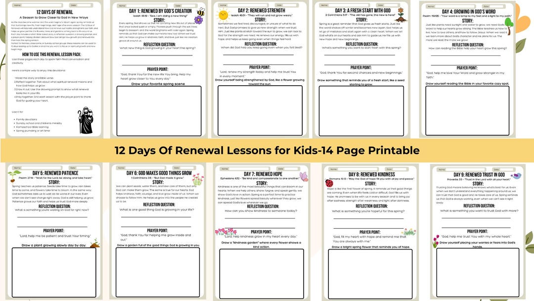 12 Days of Spring Bible Lessons Kids Christian Activities Spring Sunday ...
