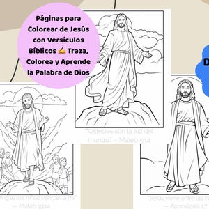 Páginas para Colorear de Jesús para Niños  Hojas de Trazado de Versículos Bíblicos Imprimibles Cristianos para Escuela Dominical Libro