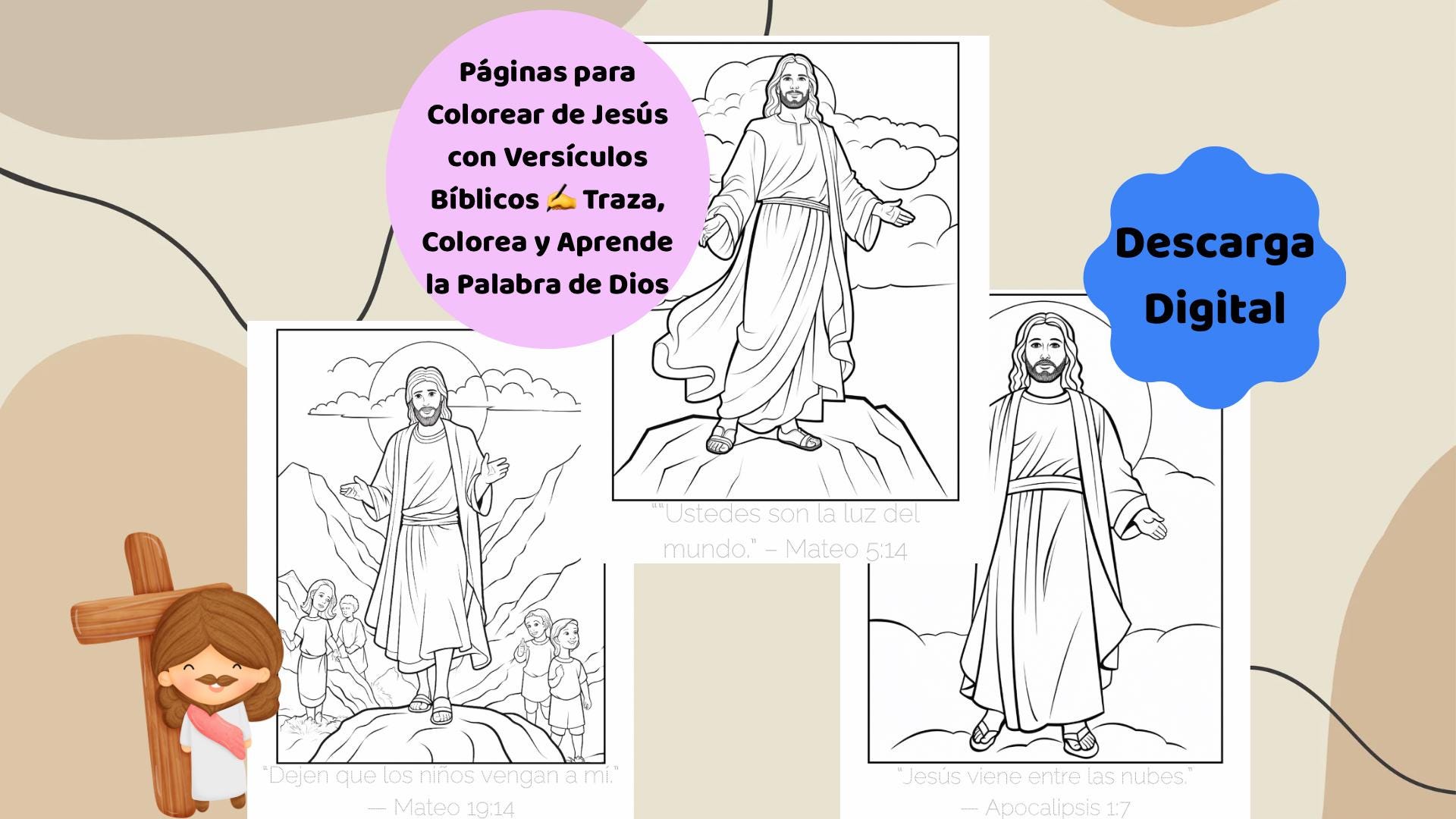 Páginas para Colorear de Jesús para Niños  Hojas de Trazado de Versículos Bíblicos Imprimibles Cristianos para Escuela Dominical Libro
