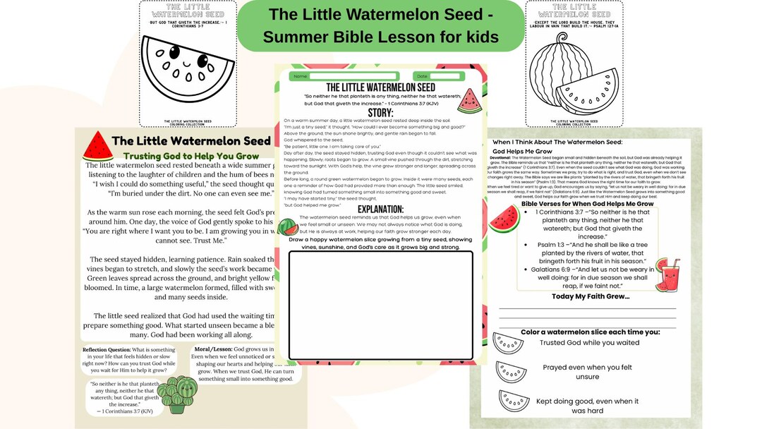 Watermelon Scripture Watermelon Seed Bible Lesson for Kids Summer Christian Activity Drawing ...
