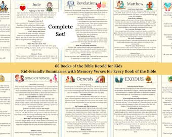 66 ksiąg Biblii opowiedzianych na nowo dla dzieci Lekcje ze studium Biblii Podsumowania Biblii Wersety do zapamiętania Chrześcijańskie nauczanie domowe Program szkółki niedzielnej