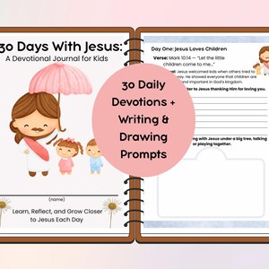 30 Day Bible Devotional Journal for Kids Christian Printable with Jesus Writing Prompts Drawing Activities and Sunday School Use