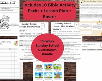 Kids Sunday School Curriculum 15 Week Bible Lesson Plan Activities Worksheets Coloring Pages Teacher Resources for Churches