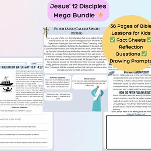 12 Disciples Bible Lesson Bundle for Kids Christian Printables Fact Sheets Reflection Questions Drawing Prompts Sunday School Resource